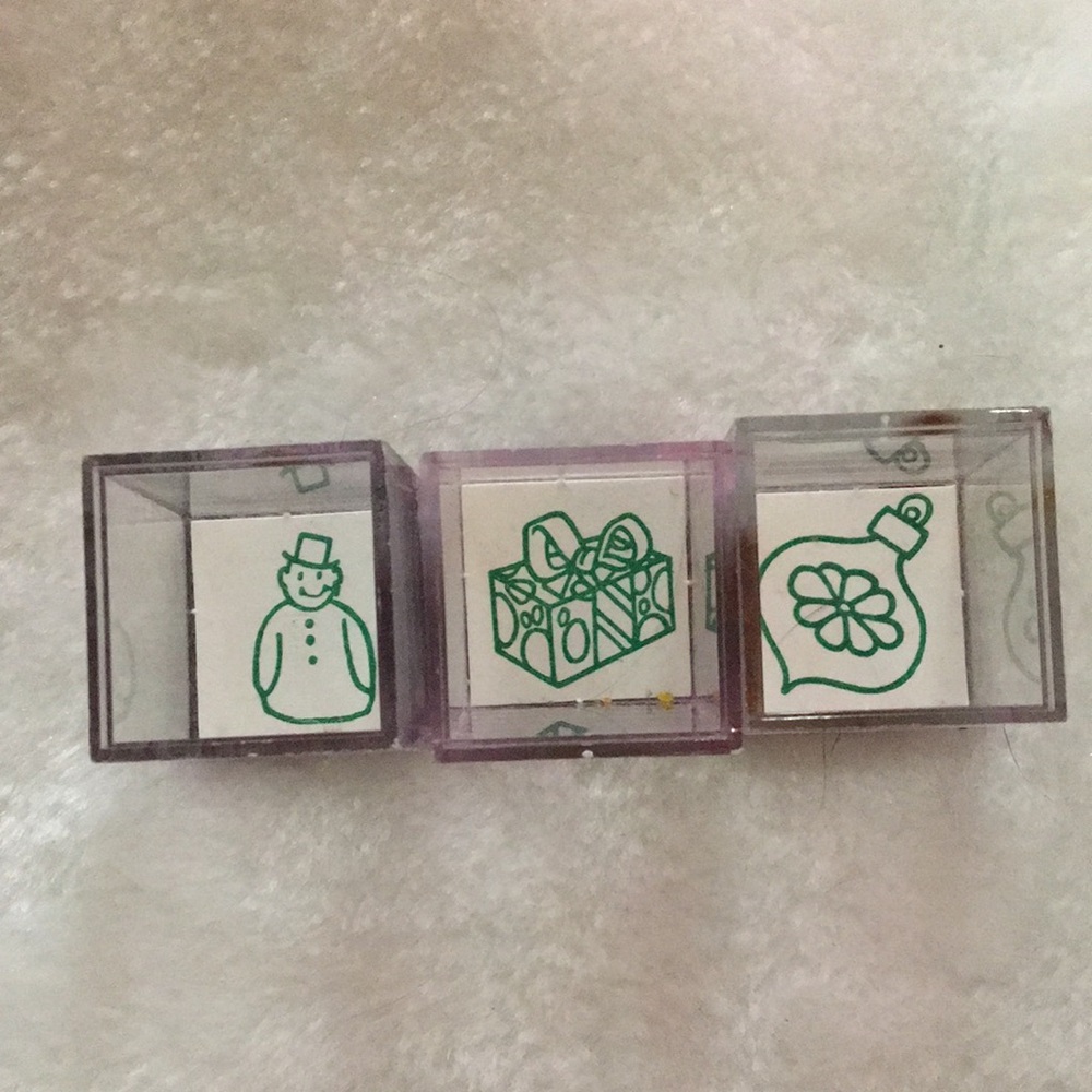 Set of Three Clear and Purple Cube Stamps